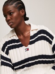 Tommy Jeans White Boxy Crop Stripe Top - Image 4 of 5