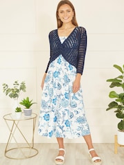 Yumi Blue 100% Cotton Crochet Knitted Top - Image 1 of 5
