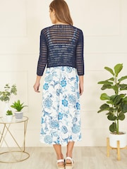 Yumi Blue 100% Cotton Crochet Knitted Top - Image 2 of 5