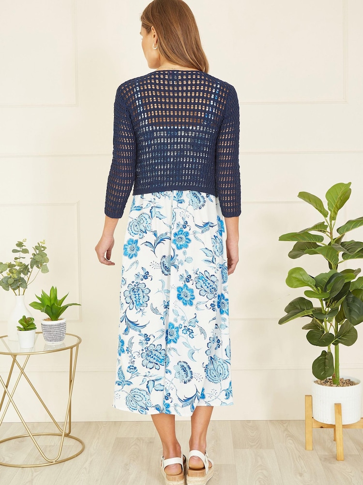 Yumi Blue 100% Cotton Crochet Knitted Top - Image 2 of 5