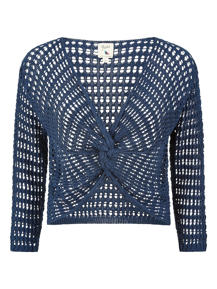 Yumi Blue 100% Cotton Crochet Knitted Top - Image 5 of 5