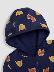JoJo Maman Bébé Navy Blue & Orange Highland Cow Appliqué Reversible Hoodie - Image 7 of 8