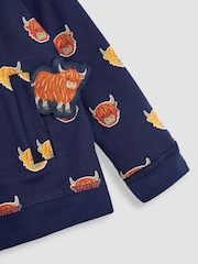 JoJo Maman Bébé Navy Blue & Orange Highland Cow Appliqué Reversible Hoodie - Image 8 of 8