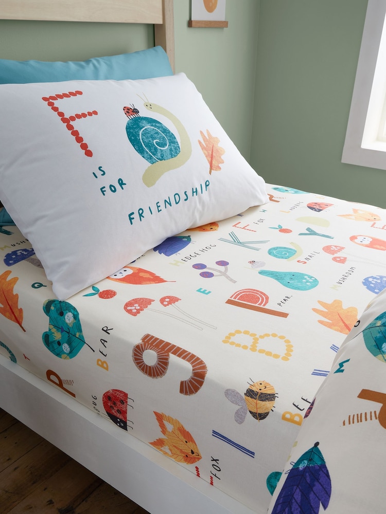 RHS White Woodland Alphabet Fitted Sheet - Image 1 of 2