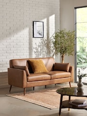 Vintaged Faux Leather Light Brown Mila 3 Seater Small Sofa - Image 1 of 9