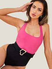 Accessorize Pink Colour Block Belt Swimsuit - Image 1 of 4