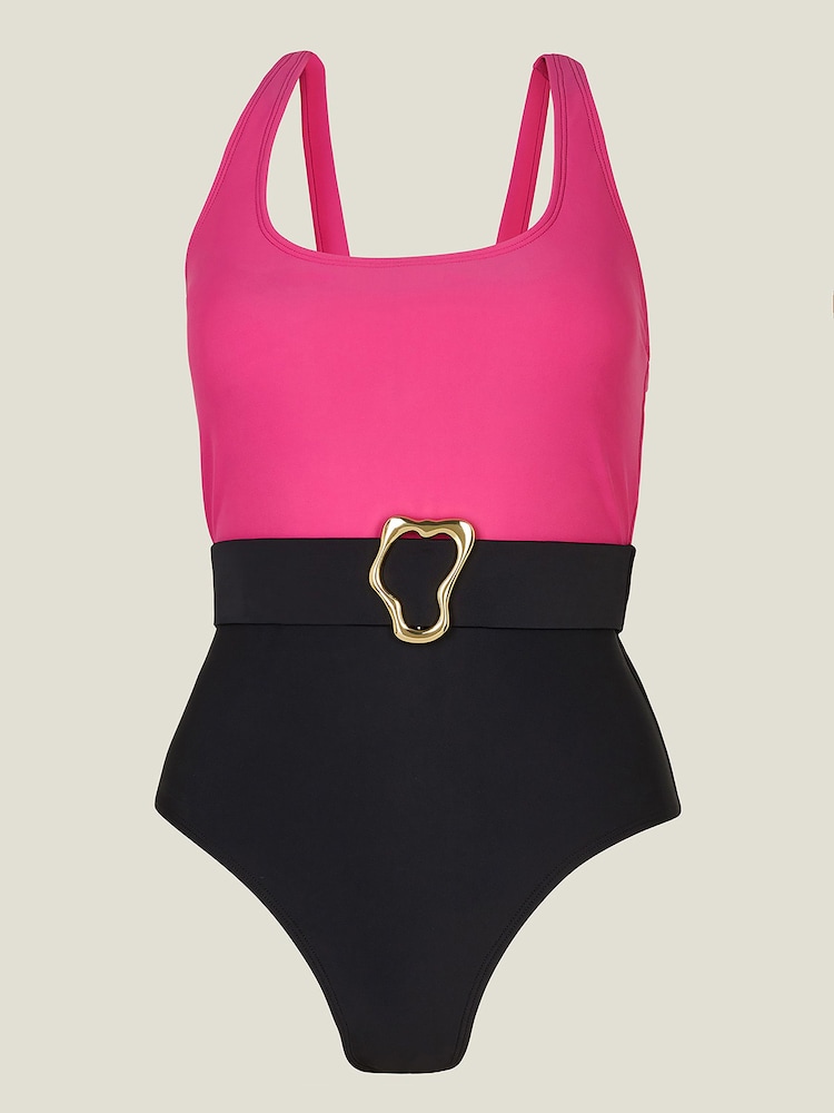 Accessorize Pink Colour Block Belt Swimsuit - Image 4 of 4