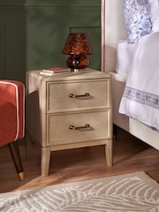 Nina Campbell Light Brown Tedworth 2 Drawer 2 Drawer Bedside - Image 1 of 6