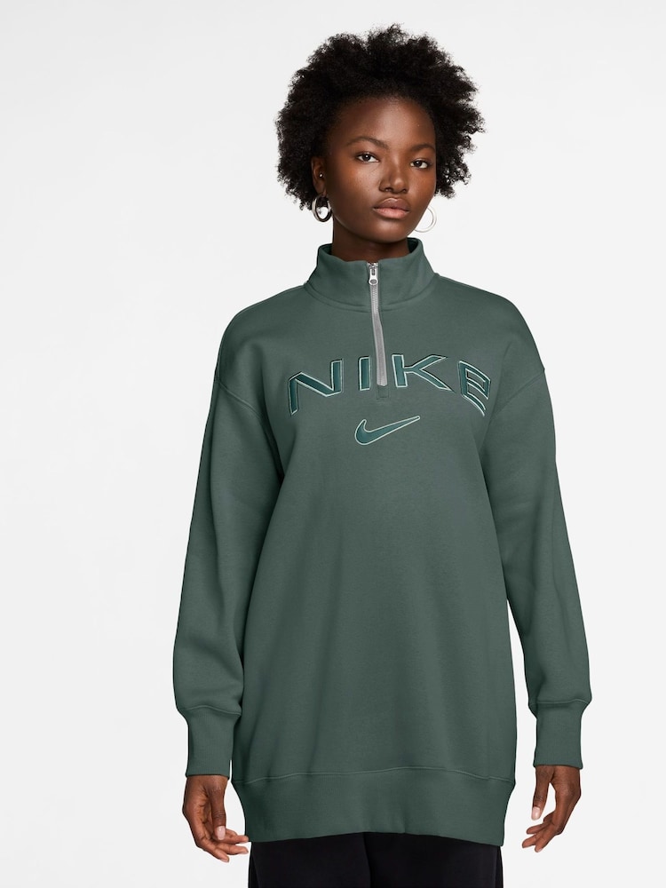 Nike Dark Green Phoenix Fleece Varsity Over-Oversized Logo Quarter-Zip Sweatshirt - Image 1 of 3