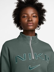 Nike Dark Green Phoenix Fleece Varsity Over-Oversized Logo Quarter-Zip Sweatshirt - Image 3 of 3
