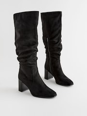Black Forever Comfort® Knee High Slouch Block Heeled Boots - Image 4 of 7