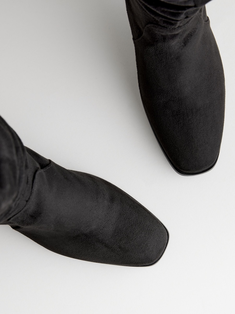 Black Forever Comfort® Knee High Slouch Block Heeled Boots - Image 7 of 7