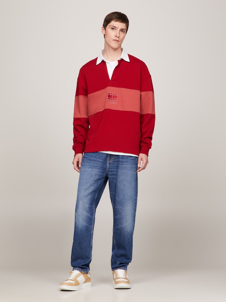 Tommy Jeans Red Tonal Flag Rugby Shirt - Image 2 of 8