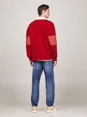 Tommy Jeans Red Tonal Flag Rugby Shirt - Image 3 of 8