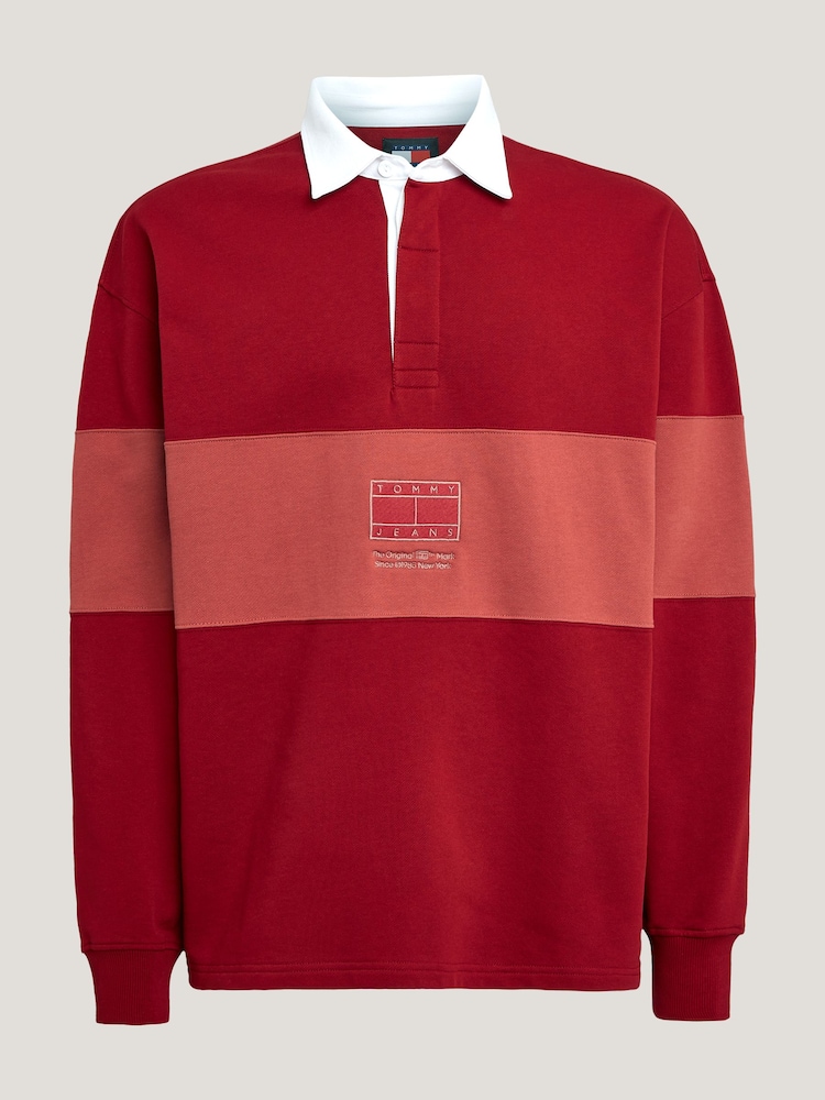 Tommy Jeans Red Tonal Flag Rugby Shirt - Image 5 of 8