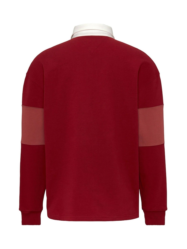 Tommy Jeans Red Tonal Flag Rugby Shirt - Image 6 of 8
