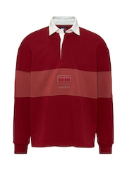 Tommy Jeans Red Tonal Flag Rugby Shirt - Image 7 of 8