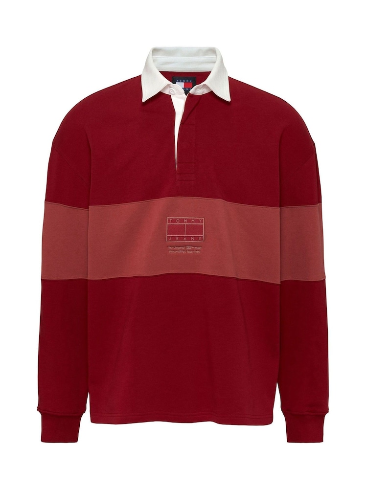 Tommy Jeans Red Tonal Flag Rugby Shirt - Image 7 of 8