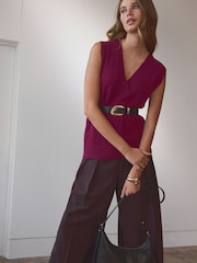 Red Burgundy Premium 100% Lambswool Sleeveless V-Neck Knitted Vest Tank Top - Image 2 of 7