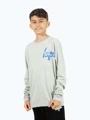 Hype. Boys Grey Marl Double Long Sleeve 100% Cotton T-Shirt - Image 1 of 11