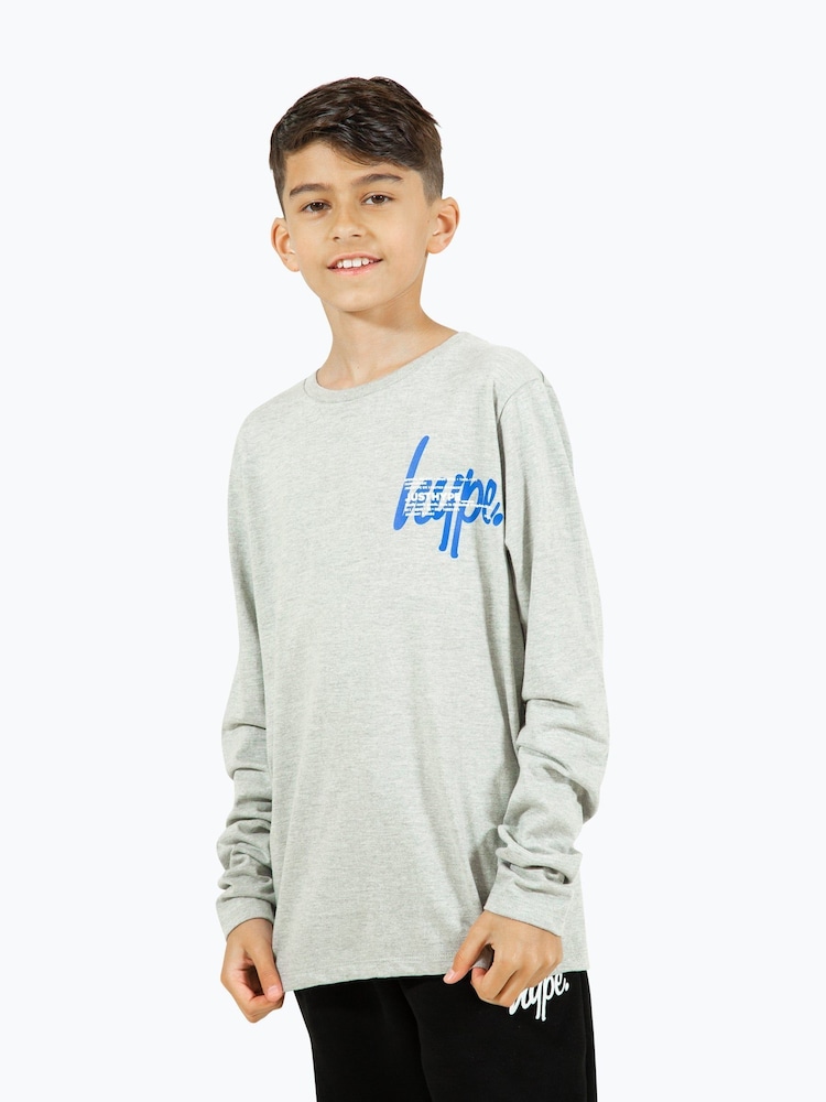 Hype. Boys Grey Marl Double Long Sleeve 100% Cotton T-Shirt - Image 1 of 11