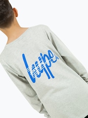 Hype. Boys Grey Marl Double Long Sleeve 100% Cotton T-Shirt - Image 6 of 11
