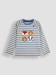 JoJo Maman Bébé Blue Stripe Woodland Friends Appliqué Top - Image 1 of 3