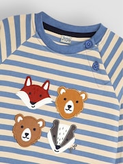JoJo Maman Bébé Blue Stripe Woodland Friends Appliqué Top - Image 3 of 3