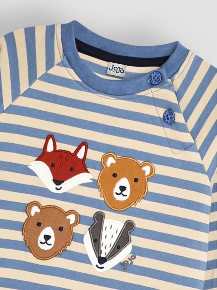 JoJo Maman Bébé Blue Stripe Woodland Friends Appliqué Top - Image 3 of 3