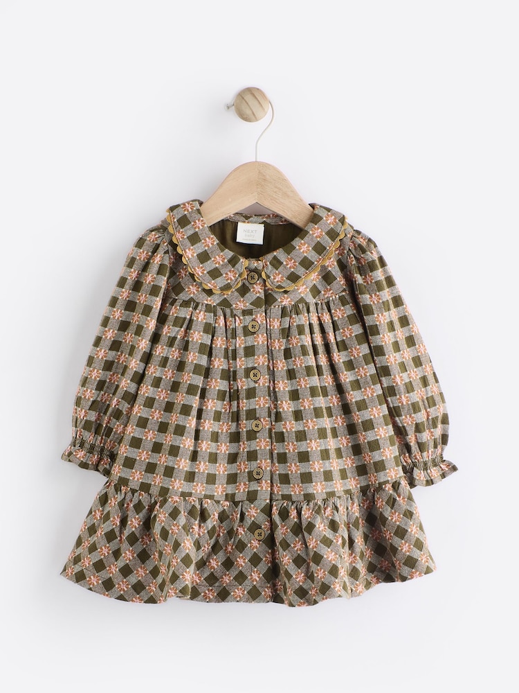 Zelena karirasta - dojenček Woven obleka with hlačne nogavice (0mths-2yrs) - Slika 2 iz 9