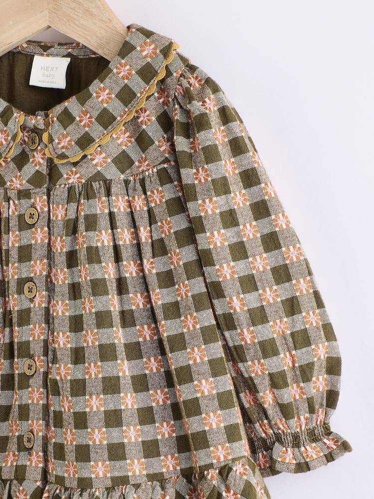Green Check Baby Woven Dress with Tights (0mths-2yrs) - Image 5 of 9