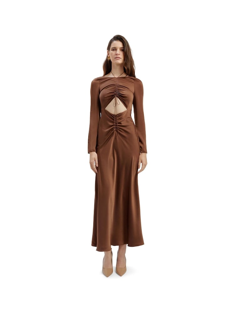 Bardot Brown Daring Satin Midi Dress - Image 1 of 4