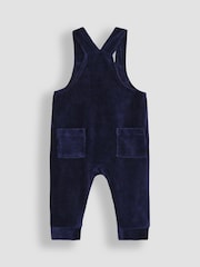 JoJo Maman Bébé Navy Blue Highland Cow Appliqué Velour Dungarees And Top Set - Image 3 of 6