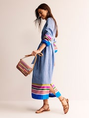 Boden Blue Linen Maxi Notch Neck Dress - Image 1 of 6