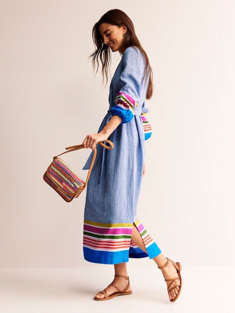 Boden Blue Linen Maxi Notch Neck Dress - Image 1 of 6