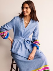 Boden Blue Linen Maxi Notch Neck Dress - Image 3 of 6