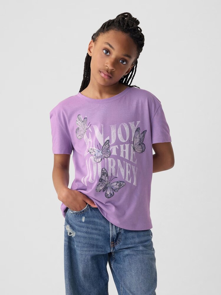 Gap Purple Sequin Graphic Short Sleeve Crew Neck T-Shirt (4-13yrs) - Image 1 of 3 Gap Purple Sequin Graphic Short Sleeve Crew Neck T-Shirt (4-13yrs) - Image 1 of 3