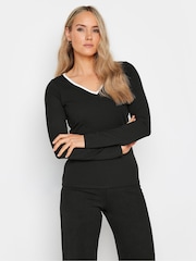 Long Tall Sally Black Contrast V-Neck Top - Image 1 of 5