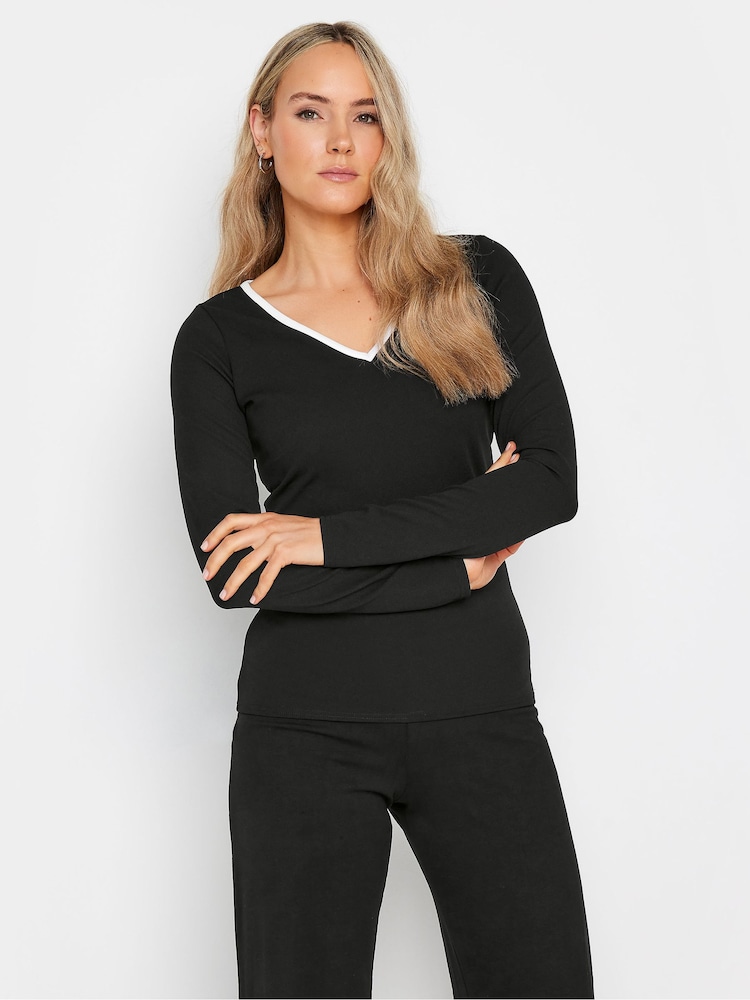 Long Tall Sally Black Contrast V-Neck Top - Image 1 of 5 Long Tall Sally Black Contrast V-Neck Top - Image 1 of 5