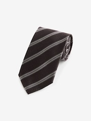 Chocolate Brown/Navy Blue Stripe Silk Design Tie - Image 1 of 3