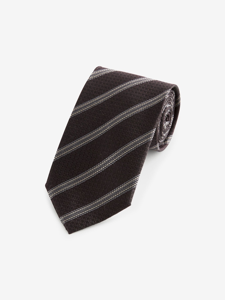 Chocolate Brown/Navy Blue Stripe Silk Design Tie - Image 1 of 3