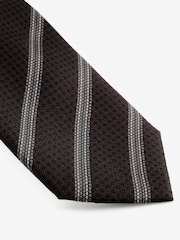 Chocolate Brown/Navy Blue Stripe Silk Design Tie - Image 2 of 3