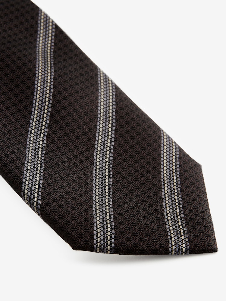 Chocolate Brown/Navy Blue Stripe Silk Design Tie - Image 2 of 3
