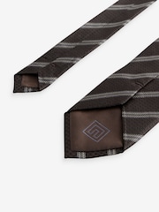 Chocolate Brown/Navy Blue Stripe Silk Design Tie - Image 3 of 3