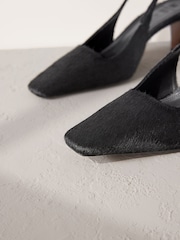 Preto - Premium Square Toe Leather Sling Back Heels - Imagem 10 de 10