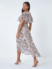 Rochie midi petrecută din șifon cu imprimeu frunză Roman - Imaginea 1 din 5