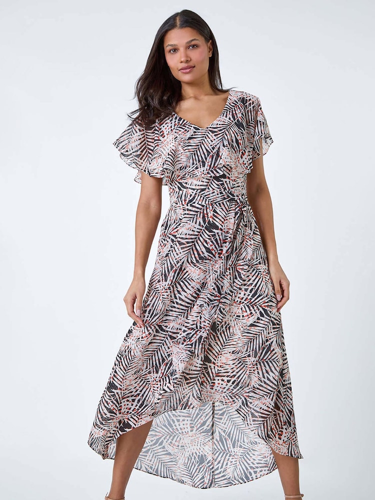 Roman Leaf Print Chiffon Midi Wrap Dress - Bild 2 von 5 Roman Leaf Print Chiffon Midi Wrap Dress - Bild 2 von 5