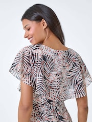 Rochie midi petrecută din șifon cu imprimeu frunză Roman - Imaginea 4 din 5