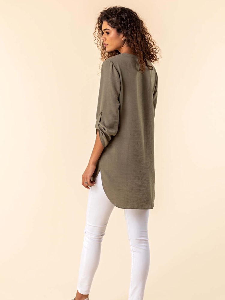 Roman Green Longline Button Detail Tunic Top - Image 2 of 4 Roman Green Longline Button Detail Tunic Top - Image 2 of 4