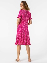 Roman Pink Floral Print Fluted Hem Dress - Image 2 of 4